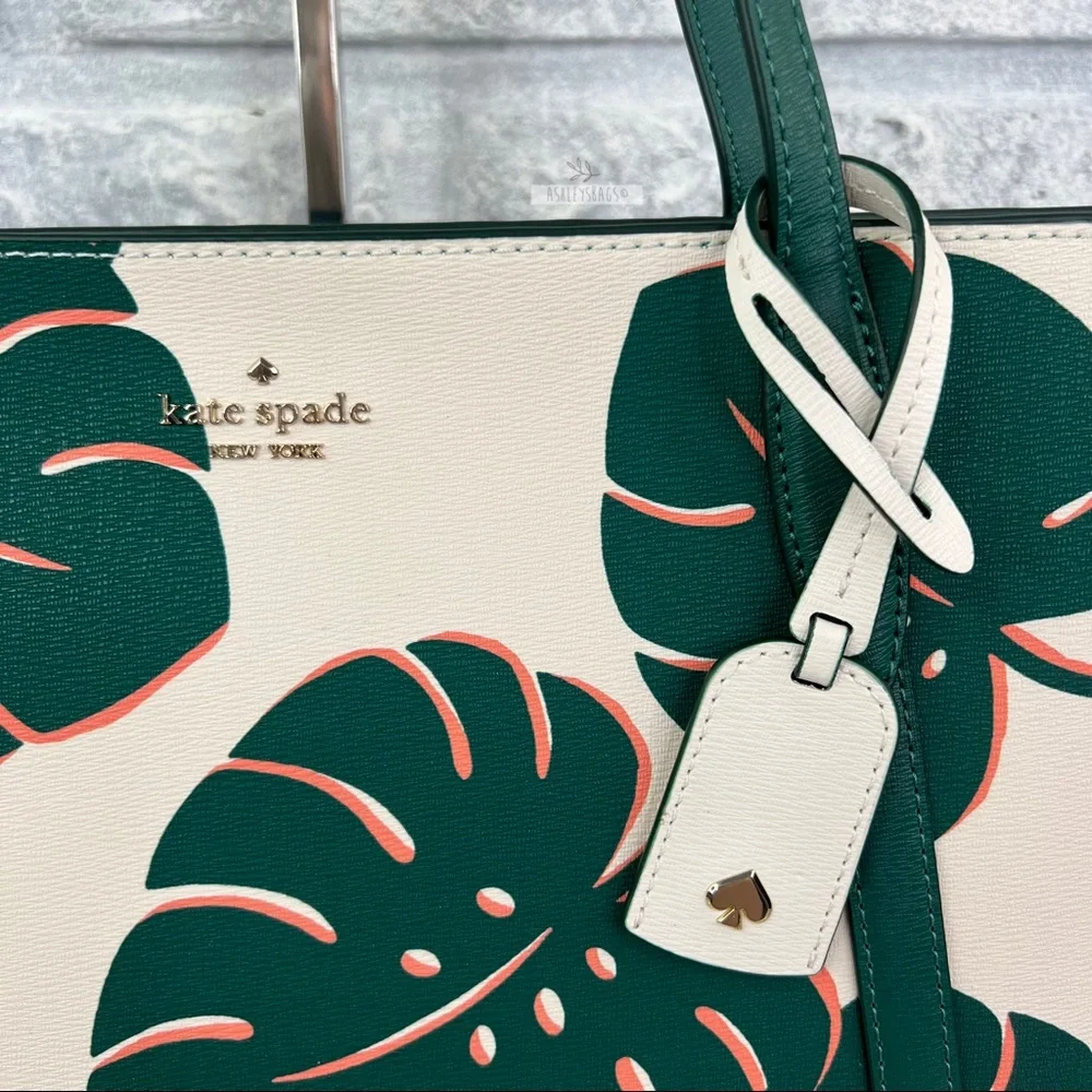 Kate Spade Large Cara Tote Shoulder Bag Monstera Leaves - Picture 3 of 9